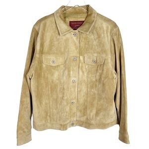 EDDIE BAUER Washable Seattle Suede Tan Trucker Style Button Down Jacket